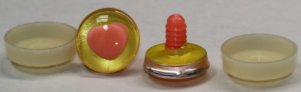 1 Paar Sicherheitsaugen trapezoid 25 mm gelb metallic herzförmige Pupille rosa