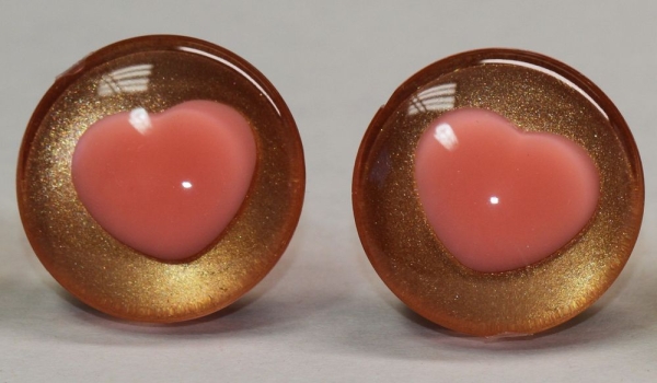 1 Paar Sicherheitsaugen trapezoid 25 mm rosegold metallic herzförmige Pupille rosa
