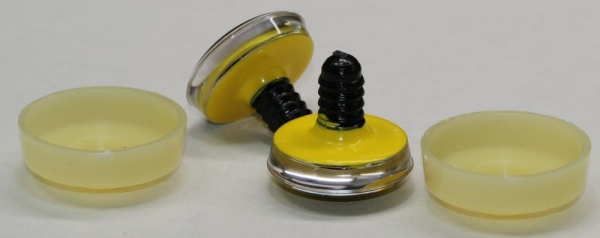 1 Paar Sicherheitsaugen trapezoid 25 mm gelb herzförmige Pupille schwarz