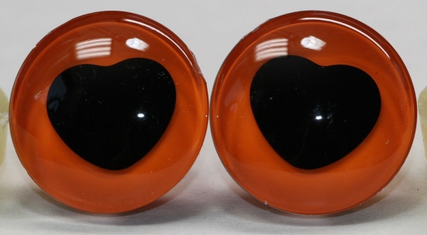 1 Paar Sicherheitsaugen trapezoid 25 mm orange herzförmige Pupille schwarz