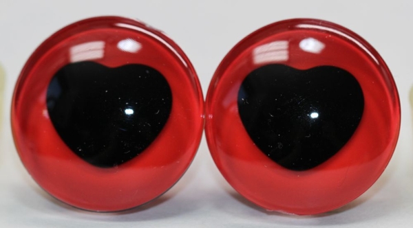 1 Paar Sicherheitsaugen trapezoid 25 mm rot herzförmige Pupille schwarz