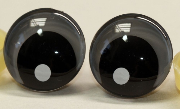1 Paar Sicherheitsaugen trapezoid 25 mm schwarze Pupille mit weißem Punkt grau
