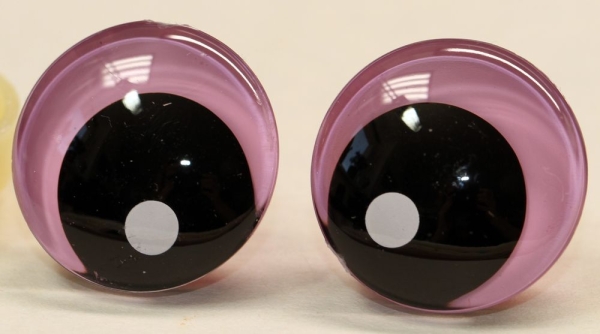 1 Paar Sicherheitsaugen trapezoid 25 mm schwarze Pupille mit weißem Punkt rosa