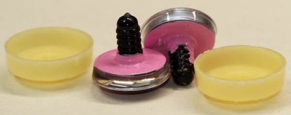 1 Paar Sicherheitsaugen trapezoid 25 mm schwarze Pupille mit weißem Punkt rosa