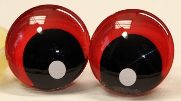 1 Paar Sicherheitsaugen trapezoid 25 mm schwarze Pupille mit weißem Punkt rot