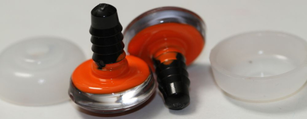 1 Paar Sicherheitsaugen trapezoid 18 mm Schneeflocken-Pupille orange