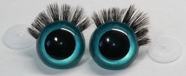 1 Paar Sicherheitsaugen 30 mm Türkisgrün metallic mit Wimpern