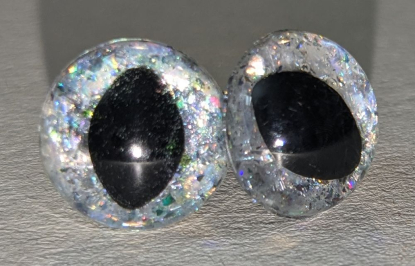 Sicherheitsaugen Katze Drache Unikat Glitter silber 12 mm