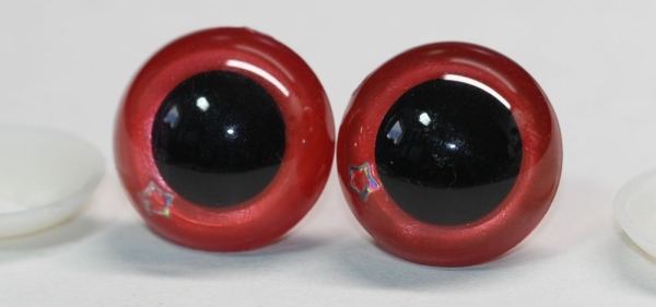 Sicherheitsaugen Unikat rot metallic mit Herz 24 mm