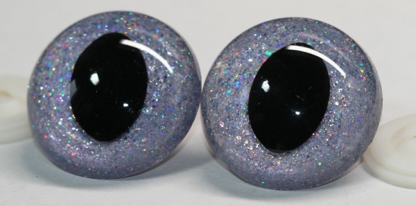 Sicherheitsaugen Katze Drache Unikat Glitter Holo silber 40 mm