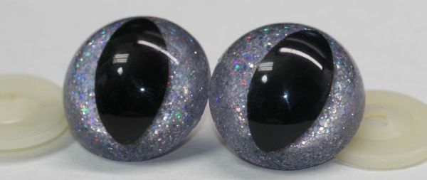 Sicherheitsaugen Katze Drache Unikat Glitter silber Holo 30 mm