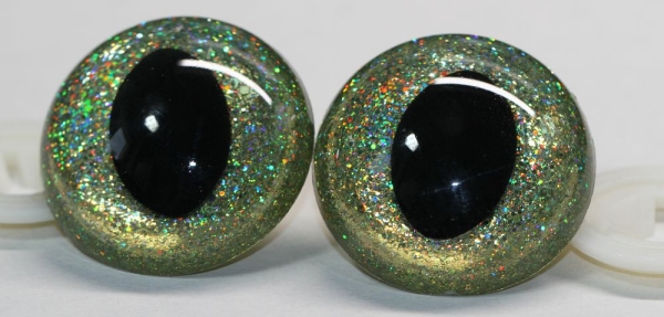 Sicherheitsaugen Katze Drache Unikat Glitter Holo gelbgrün 40 mm