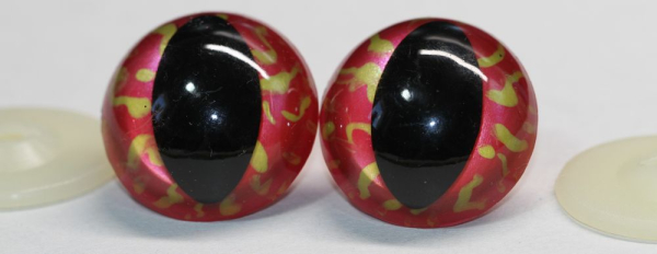 Sicherheitsaugen Katze Drache Unikat metallic gelb rot 28 mm