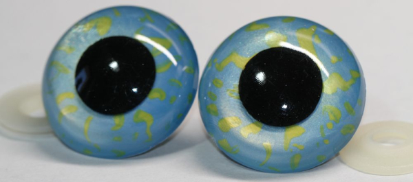 Sicherheitsaugen Unikat metallic hellblau gelb 45 mm