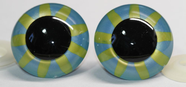 Sicherheitsaugen Unikat metallic hellblau gelb 40 mm