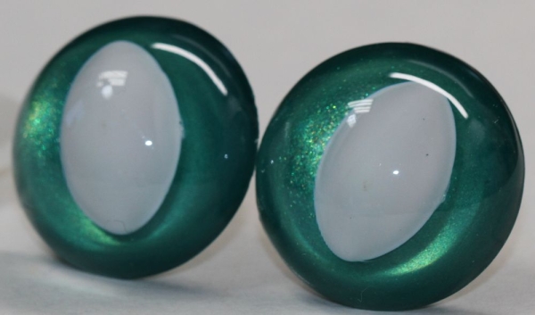 1 Paar Sicherheitsaugen emerald grün metallic 24 mm Katze Drache weiße Pupille