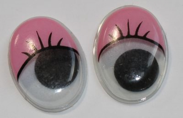 1 Paar Augen (2 Stück) Wackelaugen oval schwarz weiß rosa 17 mm x 12 mm