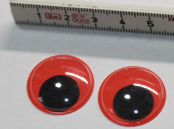 1 Paar Augen (2 Stück) Wackelaugen rund hellrot schwarze Pupille 24 mm