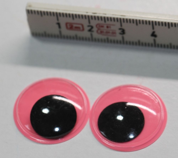 1 Paar Augen (2 Stück) Wackelaugen rund rosa schwarze Pupille 24 mm