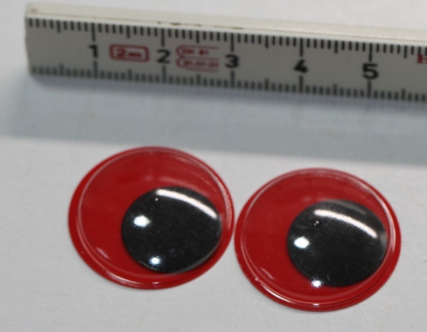 1 Paar Augen (2 Stück) Wackelaugen rund rot schwarze Pupille 24 mm
