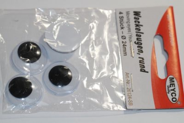 2 Paar Augen (4 Stück) Wackelaugen rund schwarz weiß 24 mm