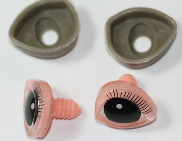 1 Paar 20 mm x 24 mm Sicherheitsaugen Comic geschwungen rosa weiß schwarz