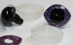 1 Paar Sicherheitsaugen geschwungen transparent durchgefärbt klar mit Glitter purple 28 mm x 23 mm